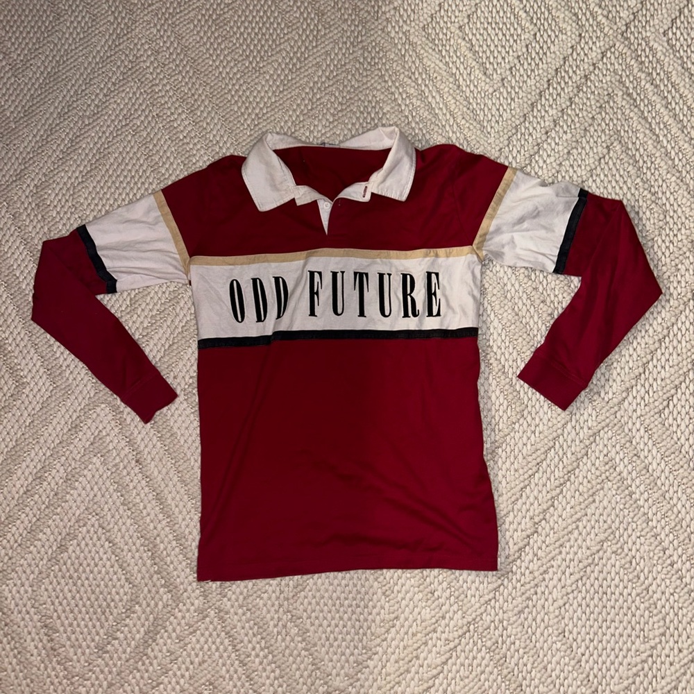 Odd Future Kids Red and White Long Sleeve Polo